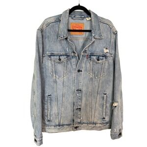 VTG Levis Denim Trucker Jacket Men XL Distressed Medium Western Ranch Grunge